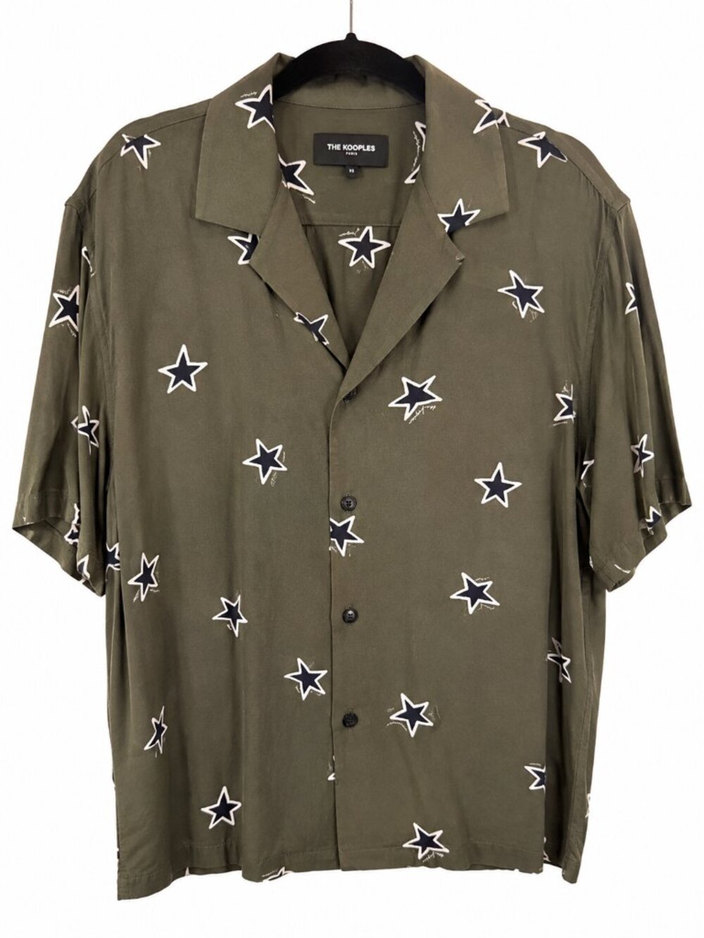 The Kooples Men’s Olive Star Print Viscose Camp Shirt Size L - Picture 5 of 7